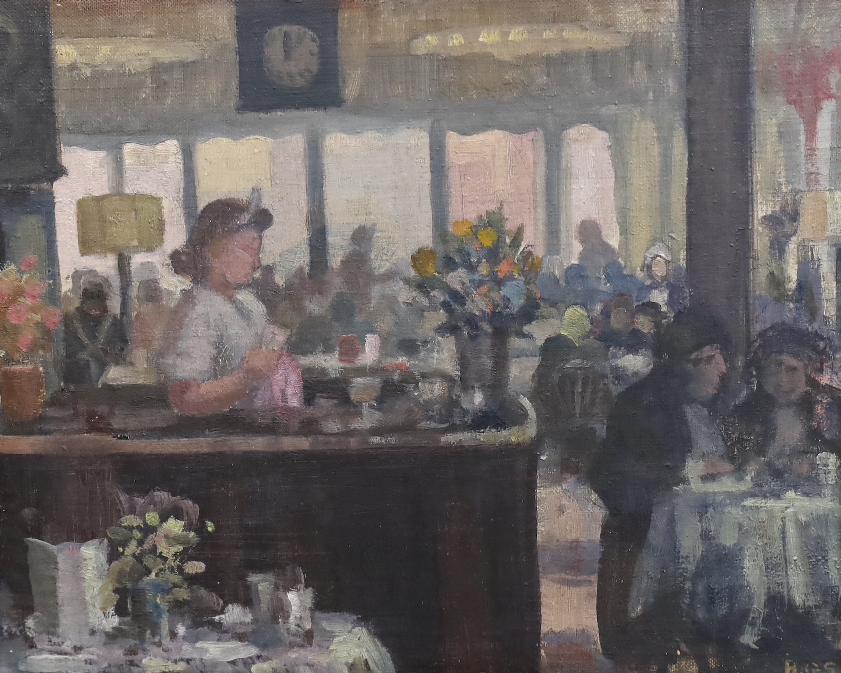 B.G. Staniland, 'A café in Newcastle', oil on board, 30 x 36cm